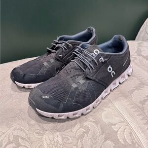 On Cloud Charcoal and White Athletic Shoes